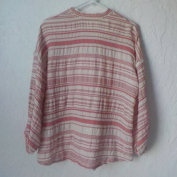 Lou Grey Loft Women Small Tunic Blouse V-Neck Ivory Red Stripe Pullover Cotton - Picture 8 of 12